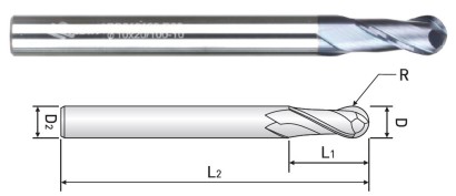 DB512030 2-BŘITÉ KULOVÉ FRÉZY - dlouhé+extra dlouhé HRc55