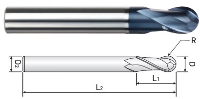 DB402120 OBLÍBENÉ 2-BŘITÉ KULOVÉ FRÉZY - KRÁTKÉ HRC55