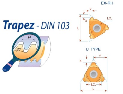22UER/L8TRP25C Pravé TRAPEZ 30° DIN103 destičky