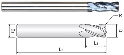 ZR5240410S4 RÁDIUSOVÉ (TOROIDNÍ) FRÉZY 4-BŘITÉ DLOUHÉ HRC55