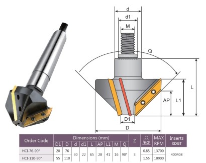 HCI-76-90° SRÁŽEČ ÚHLOVÝ ZÁHLUBNÍK na XDGT se závitem