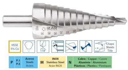 1617 rozsah=6-30 STUPŇOVITÉ VRTÁKY HSSE 5% Co NA NEREZ 118°
