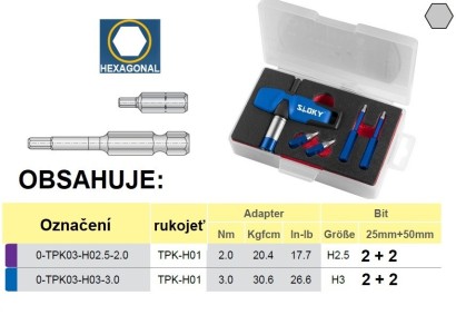 0-TPK03-H02.5-2.0 Sada pro HEXAGONAL, šestihranné šroubky