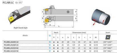 PCLNL2525X16C Soustružnické nože na CNMG1606.. Levé 95°