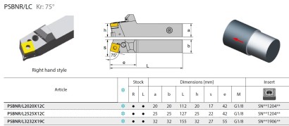 PSBNL2525X12C Soustružnické nože na SNMG1204.. Levé 75°