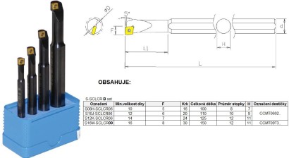 S-SCLCR B set Soustružnické nože Vnitřní Pravé 95°