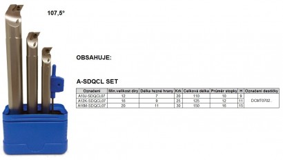 A-SDQCL set Soustružnické nože Vnitřní Levé 107,5°