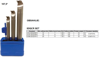 SDQCR set Soustružnické nože Vnitřní Pravé 107,5°