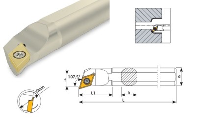 S10M-SDQCR07 Soustružnické nože na DCMT0702.. Pravé 107,5°