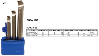 SDUCR set Soustružnické nože Vnitřní Pravé 93°