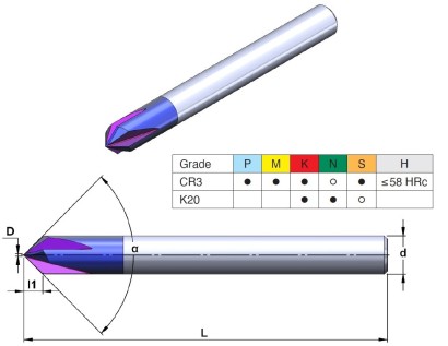MC08DA60K20 - Srážecí - odjehlovací frézy 60° a 90° NEPOVLAK