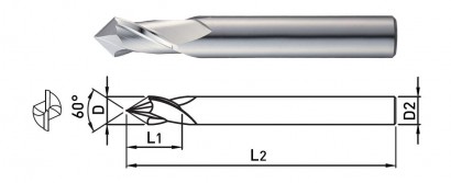 CES302080-060 - Středicí a srážecí 2-břitá TK fréza - 60° CES302080-060 - Středicí a srážecí 2-břitá TK fréza - 60°
