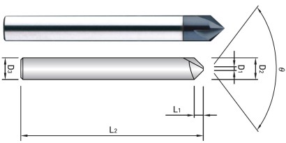CCF502020 min.0,3 Středicí a srážecí 2-břitá TK fréza 90° CCF502020 min.0,3 Středicí a srážecí 2-břitá TK fréza 90°