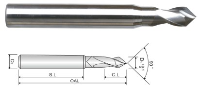 CEM2025W Středicí a srážecí 2-břitá TK fréza 90° letovaná CEM2025W Středicí a srážecí 2-břitá TK fréza 90° letovaná