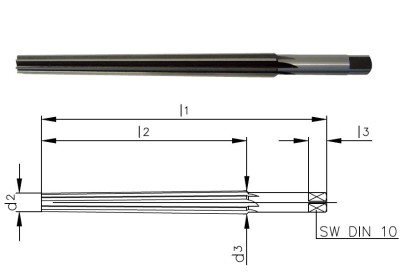 513-3/0 Strojní HSS kuželové výstružníky 1:48 přímé