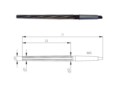 502-d1=08.00-B d3=10,8 Strojní HSS kuželové výstružníky 1:50