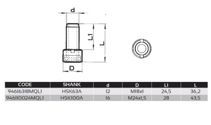 946110024MQL1 TRUBIČKY PRO VNITŘNÍ CHLAZENÍ PRO HSK-A