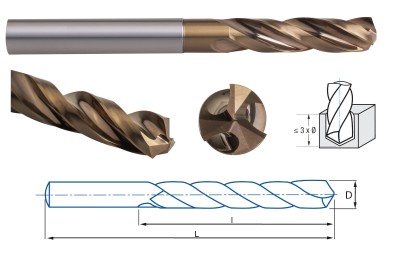 9075-3,3 TK VRTÁKY 3XD bez vnitřního chlazení - se 3 břity