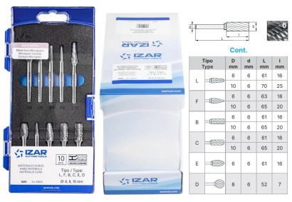 58920 Technické frézy - rotary burrs - 10 sad 10 ks v sadě