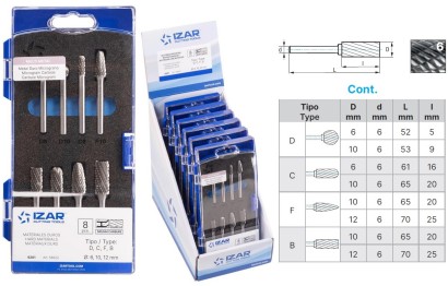 58925 Technické frézy - rotary burrs - 6 sad 8 ks v sadě
