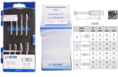 58922 Technické frézy - rotary burrs - 8 sad 8 ks v sadě