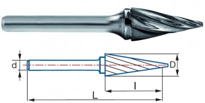 9255-9,6 typ 1 Technické frézy - rotary burrs - kuželové