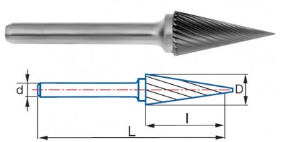 9255-6,3 typ 3 Technické frézy - rotary burrs - kuželové