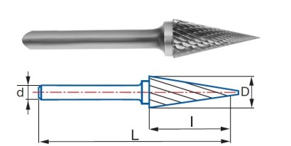 9255-6,3 typ 6 Technické frézy - rotary burrs - kuželové