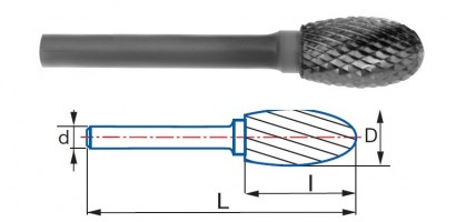9257-12,7 S8 typ 6 Technické frézy - rotary burrs - oválné