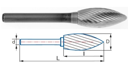 9266-6 typ 3 Technické frézy - rotary burrs - plaménkové