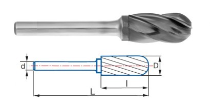 9251-3 typ 1 Technické frézy-rotary burrs-válcové s rádiusem