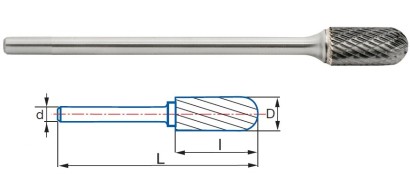 9231-6 typ 6 Technické frézy-rotary burrs-válcové s rádiusem