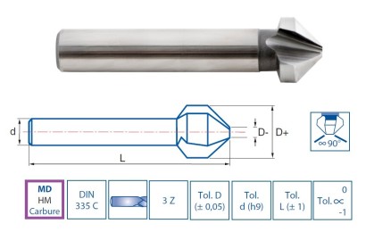 9575-D+=8,3 - Tvrdokovové kuželové záhlubníky 90° DIN335C