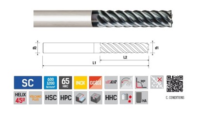 9165050300 Univerzální 4-6-BŘITÉ rovné frézy do 65HRc 45°