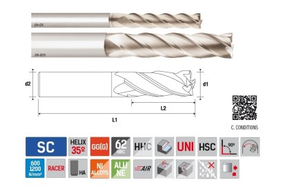 9064040400 Univerzální 4-BŘITÉ rovné frézy do 62HRc 35°