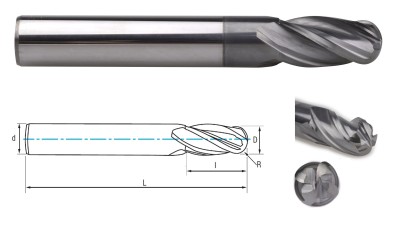 9412-14 UNI kulové 4-břité frézy na ocel, litinu, měď