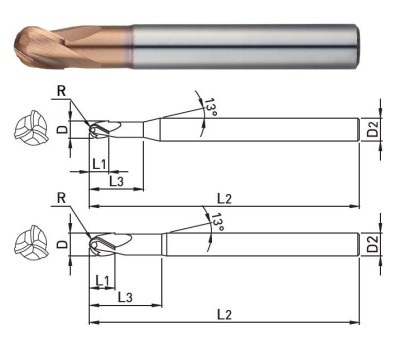 DB703040S VYSOCE KVALITNÍ 3-BŘITÉ FRÉZY HRC70