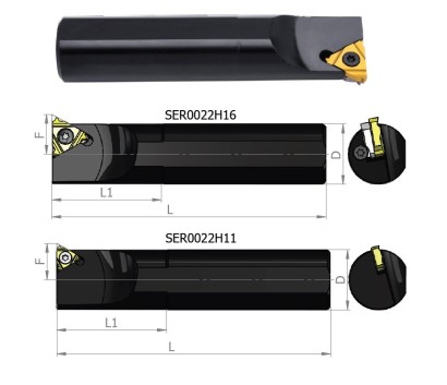SER0022H16 Vnější pravé stopkové držáky - PRŮMĚR 22 na ER..