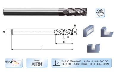 UM-4RL-D6.0R1.0 Výkonné 4-břité frézy-dlouhé 38/41°-HSC/HPC