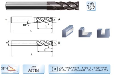 UM-4E-D20.0 Vysoce výkonné 4-břité frézy, 38/41° - HSC/HPC