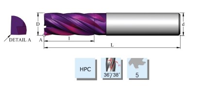 EM1010E22CR7 Výkonné 5-břité frézy-HPC 36/38° do 58 HRc
