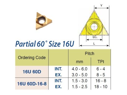 16U60D-16-8BMA Závitovací destičky - částečný profil 60°