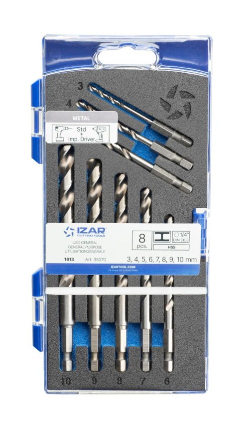 1613 SET 8 KS - VRTÁK HSS s 1/4" šestihrannou stopkou E6.3 do železa, hliníku, litiny