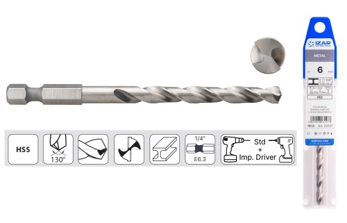 1613 SET 8 KS - VRTÁK HSS s 1/4" šestihrannou stopkou E6.3 do železa, hliníku, litiny