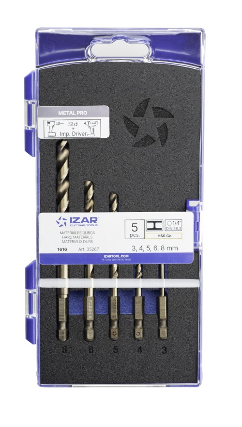 1616 SET 5 KS - VRTÁK HSSE 5% Co s 1/4" šestihrannou stopkou E6.3 - na nerez, ocel, titan