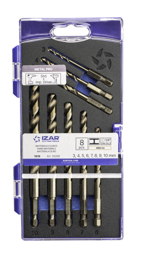 1616 SET 8 KS - VRTÁK HSSE 5% Co s 1/4" šestihrannou stopkou E6.3 - na nerez, ocel, titan