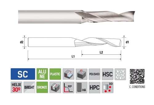 1-BŘITÉ rovné frézy na hliník a plasty - 30°