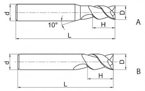 2-BŘITÉ FRÉZY DLOUHÉ, PRO OBRÁBĚNÍ HLINÍKU A PLASTU, 55° YK30F