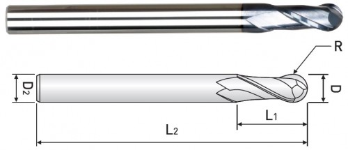 2-BŘITÉ KULOVÉ FRÉZY DLOUHÉ DO 55 HRC