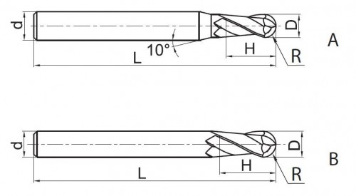 2-BŘITÉ KULOVÉ FRÉZY NA OBRÁBĚNÍ MĚDI, HLINÍKU A SLITINY MĚDI, 35° KMG309